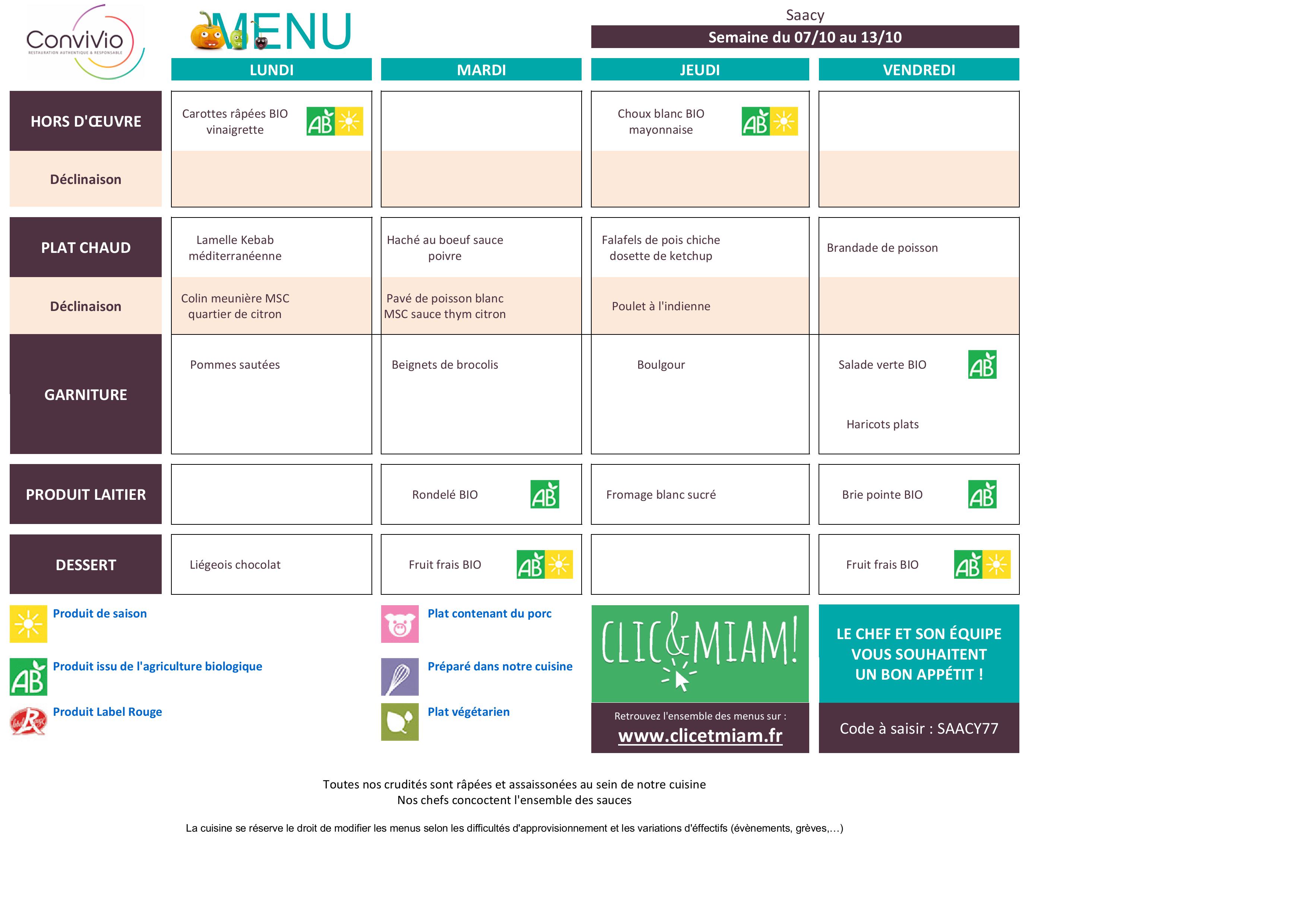 CONVIVIO menu semaine n 41