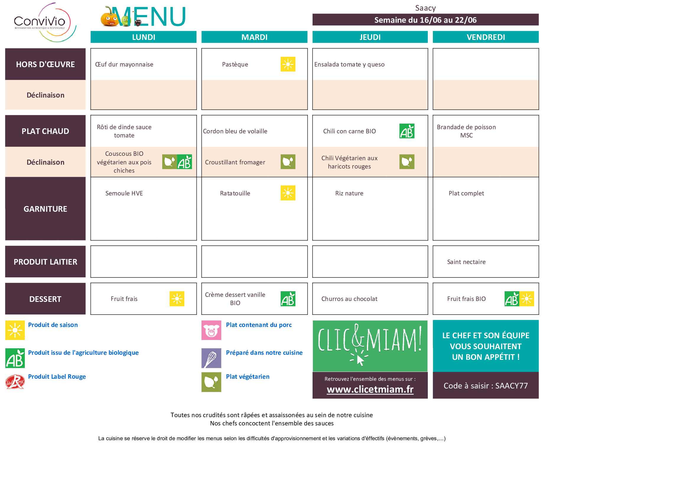 CONVIVO Menus semaine n 25